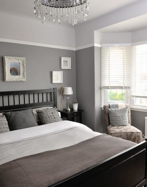 A small strip of a light color on top of a darker shade will still add visual height to the ceiling and dimension to the room's decor. Gray Walls, Grey Room, Grey Bedroom, Gray Bedroom, Remodel Bedroom, Beautiful Bedrooms, Dream Bedroom, Bed Room, Bedroom Colors