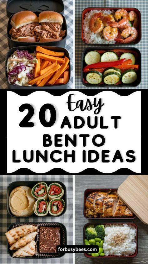 20 Adult Bento lunch ideas High Protein Lunch Bento, Packed Lunch For Adults, Lunch Meal Prep For The Week Recipes, Easy Healthy On The Go Meals, Quick Bento Box Lunches, Easy To Make Lunches For Work, Easy Bento Lunch Ideas, Healthy Lunch To Take To Work, Healthy Lunches For Adults