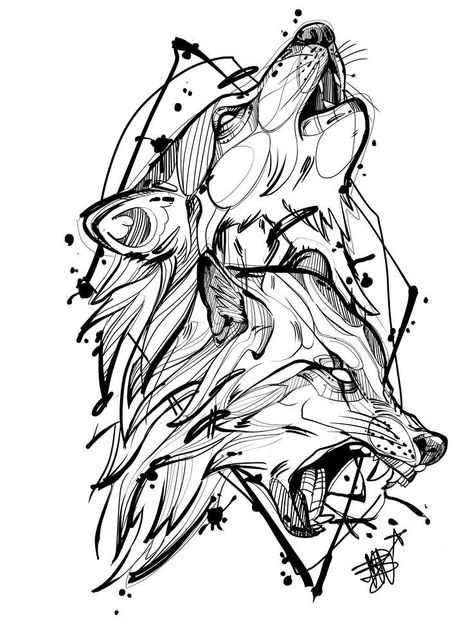 Sketch Wolf Tattoo, Wolf Art Sketch, Wolf Tattoo Howling, Wolf Sketch Tattoo Design, Illustrative Wolf Tattoo, Sketch Style Art, 2 Wolf Tattoo, Two Wolf Tattoo, Howling Wolf Tattoo Design