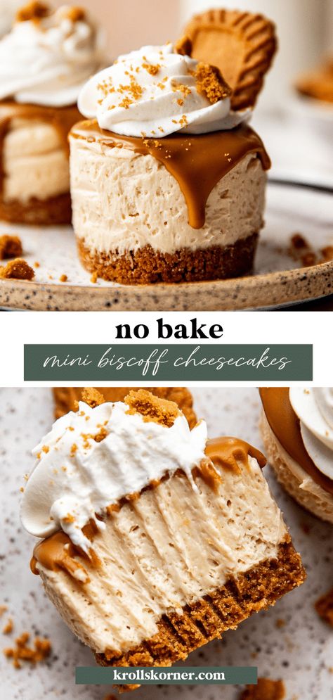 No Bake Mini Lotus Biscoff Cheesecake, Biscoff No Bake Cheesecake Cups, Quick Fancy Desserts, Boujee Dessert, No Bake Biscoff Cheesecake Cups, Easy But Fancy Desserts, New Year's Eve Desserts, Mini Biscoff Cheesecake Recipes, Best Bakery Recipes