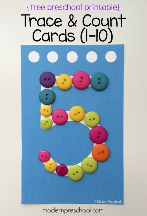 Printable trace and count number cards for preschoolers!  Includes numbers 1-10 from Modern Preschool. Modern Preschool, Free Printable Numbers, Teaching Numbers, Prek Math, Numbers Preschool, Printable Numbers, Math Activities Preschool, Free Preschool, Math Numbers