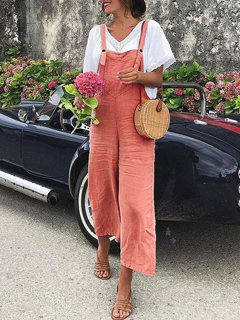 Linen Style Fashion, Linen Overalls, Straps Jumpsuit, Jumpsuit Casual, Loose Jumpsuit, Linen Casual, Linen Style, Casual Jumpsuit, Linen Trousers