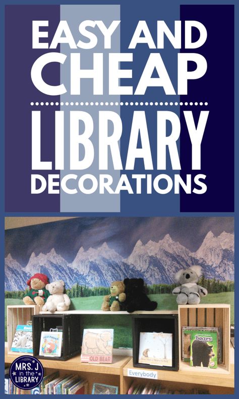 Elementary Library Decorations, Library Decor Ideas, School Library Themes, School Library Book Displays, Cheap Decorations, School Library Lessons, Library Decorations, School Library Decor, School Library Design