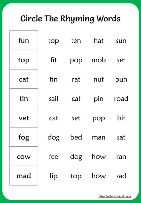 Rhyming Words Worksheets, Rhyming Worksheet, Words Worksheet, Kindergarten Phonics Worksheets, English Worksheets For Kindergarten, Grammar For Kids, Kindergarten Reading Worksheets, Homeschool Worksheets, Rhyming Activities