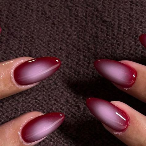 Almond Nails February 2024, Cherry Red Aura Nails, Aura Nails Burgundy, Nails 2024 February, Red Wine Almond Nails, Red And Blue Aura Nails, Maroon Aura Nails, Nails For February 2024, Nail Inspo February