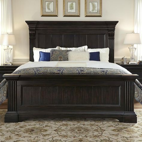 at HOME Caldwell King Panel Bed in Dark Expresso | Nebraska Furniture Mart Beautiful Bed Designs, King Sized Bedroom, Cama King Size, Lit King Size, Cal King Bedding, Wooden Bed Design, Cama King, Dekorasi Kamar Tidur, King Bedroom Sets