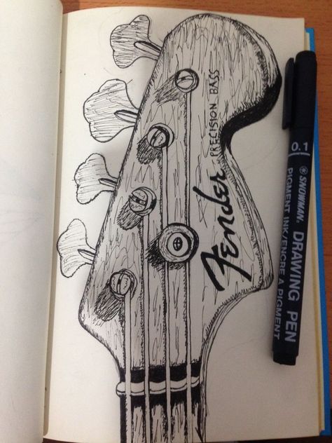 Drawing Guitar Pencil, Guitar Pen Drawing, Fender Guitar Drawing, Drawings Of Guitars, Music Drawings Aesthetic, Guitar Aesthetic Drawing, Guitar Drawing Aesthetic, Music Related Drawings, Music Aesthetic Drawing