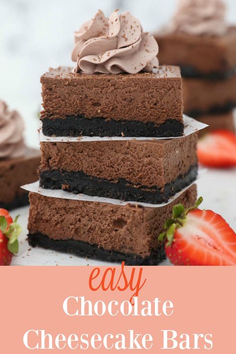 Easy Chocolate Cheesecake, Chocolate Cheesecake Bars, Cheesecake Bars Easy, Chocolate Cheesecake Recipe, Creamy Chocolate Cheesecake, Best Chocolate Desserts, Chocolate Cheesecake Recipes, Best Cheesecake, Oreo Crust