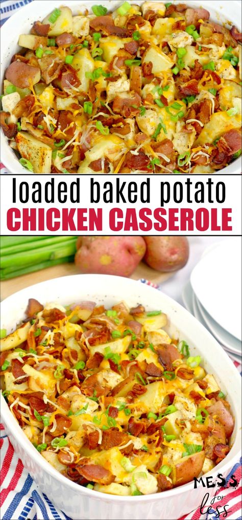 Chicken and Potato Casserole - Mess for Less Chicken Bacon Potato Bake, Cheese Bacon Potatoes, Loaded Baked Potato Chicken, Potato Chicken Casserole, Baked Potato Chicken, Baked Potato Chicken Casserole, Chicken And Potato Casserole, Chicken Potato Casserole, Chicken Entree