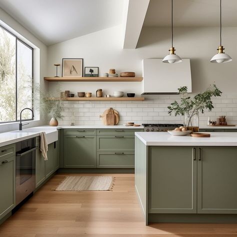 15 Kitchens With Sage Green Cabinets You Will Love - Rhythm of the Home Scandi Kitchen Ideas, Sage Green Cabinets, Light Green Kitchen, Green Kitchen Island, Sage Kitchen, Scandi Kitchen, 1st House, Sage Green Kitchen, Green Kitchen Cabinets