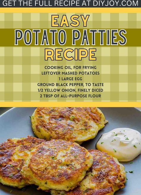 Easy Potato Patties Recipe via @diyjoycrafts Potato Patties Recipe, Potato Patty, How To Make Potato Patties, Potato Patties From Mashed Potatoes, Potato Patty Recipe Mashed, Meat And Potato Patties, Potato Patties From Mashed Potatoes In Air Fryer, Mash Potato Patties, Boxed Mashed Potatoes