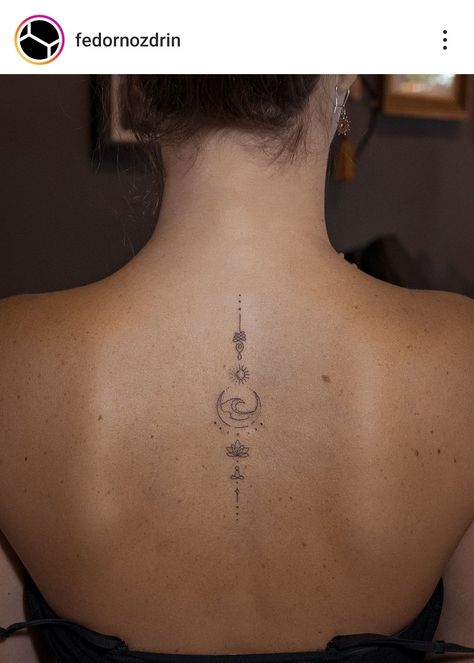 Buddhist Spine Tattoo, Spine Tattoos For Women Travel, Multiple Back Tattoos Women, Unique Spine Tattoo Design, Chinese Spine Tattoos For Women, Minimal Hip Tattoo, Long Spine Tattoo, Lower Spine Tattoo, Geometric Spine Tattoo