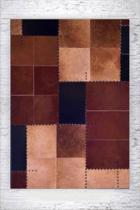 Cowhide leather- Natural Leather Rug - Buy in bulk and cheap- From India Manufacturer Leather Panelling, Rustic Interior Style, Leather Carpet, Leather Rugs, Square Patchwork, House Ceiling, Carpets And Rugs, Leather Rug, Leather Patchwork