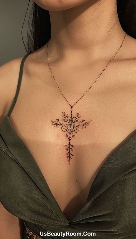 Small Chest Tattoo, Chest Neck Tattoo, Small Rib Tattoos, Chest Tattoo Ideas, Small Chest Tattoos, Stylish Tattoo, Pieces Tattoo, Small Girl Tattoos, Chest Tattoos For Women