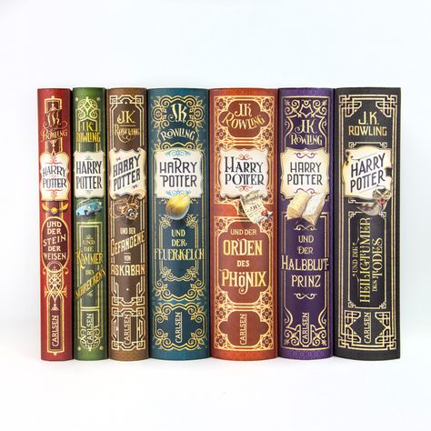 Many countries around the world have celebrated 20 years of Harry Potter this year. In Germany, they commemorated the big anniversary with these gorgeous new editions of all seven books – reimagined by Iacopo Bruno. Harry Potter 6, Harry Potter Book Covers, Classe Harry Potter, Potter House, Harry Potter Stories, Philosophers Stone, Buku Harry Potter, Book Spine, Beautiful Book Covers