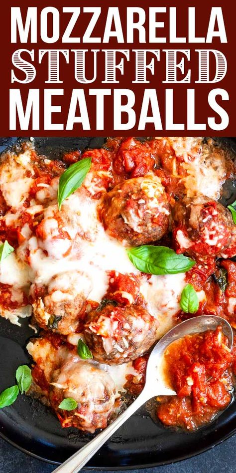 Meatballs Low Carb, Meatballs In Tomato Sauce, Stuffed Meatballs, Mozzarella Stuffed Meatballs, Cheese Stuffed Meatballs, Easy Tomato Sauce, Meatball Recipes Easy, Beef Meatballs, Skillet Dinners