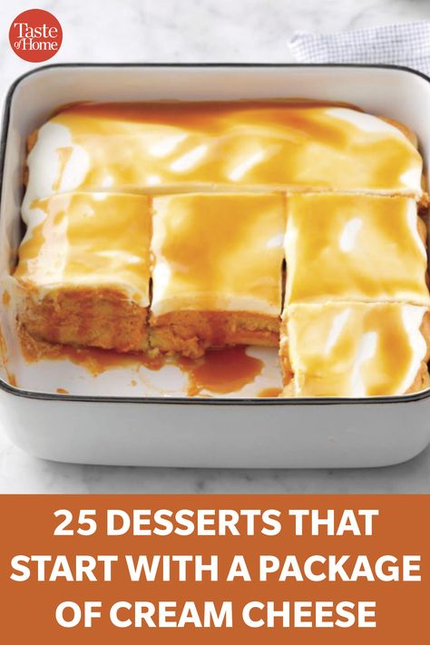 25 Desserts That Start with a Package of Cream Cheese Quick Cream Cheese Recipes, Desert With Cream Cheese Easy, Block Of Cream Cheese Recipe, Quick And Easy Cream Cheese Desserts, Philadelphia Cream Cheese Desserts, Philadelphia Cheese Recipes, Dessert With Cream Cheese Easy, Deserts Using Cream Cheese, Quick Desserts With Cream Cheese