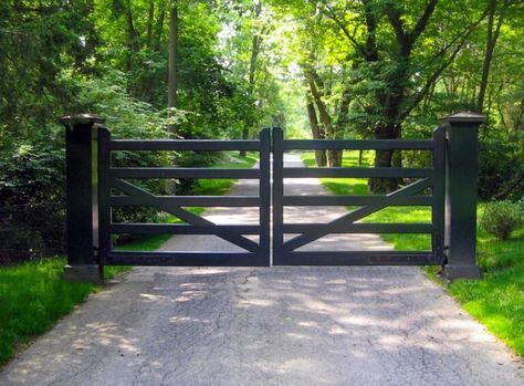 Wooden Driveway Gates | Tri State Gate Farm Gates Entrance, Wood Gates Driveway, Tor Design, Post And Rail Fence, Wooden Gates Driveway, Farm Entrance, Ranch Gates, Driveway Entrance, Farm Gate