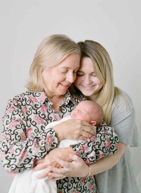 mom and grandma holding newborn baby in the studio | seattle newborn and family photographer Newborn 3 Generation Photos, Generation Newborn Photos, Grandma And Newborn Pictures, Newborn Grandparents Pictures, Newborn Pictures With Grandparents, Grandma Pictures With Grandkids, Grandparent And Newborn Photos, Newborn And Grandma Photos, Holding A Baby