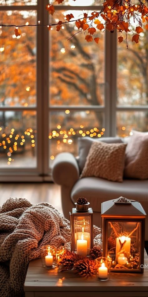 Fall Decor for Living Room: Warm Accents - Quiet Minimal Cosy Autumn Decor, Tasteful Fall Decor, Cozy Space Ideas, Cozy Home Wallpaper, Cozy Fall Home Decor, Fall Decor For Living Room, Cozy Wallpaper, Hygge Autumn, Decorative Lanterns