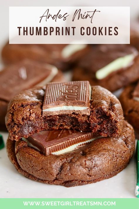 Andes Mint Desserts, Mint Cookie Recipes, Mint Thumbprint Cookies, Chocolate Andes Mint Cookies, Soft Chocolate Cookies, Cookies Thumbprint, Mint Chocolate Cookies, Xmas Cookies Recipes, Andes Mint Cookies