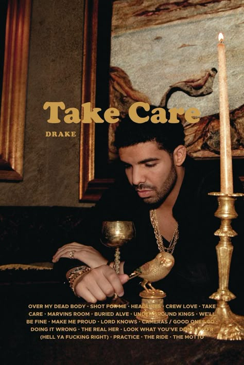 Take Care Album Cover, Drake Poster, Tracklist Poster, Hip Hop Poster, Album Cover Poster, Poster Music, Music Decor, Music Poster, Drake