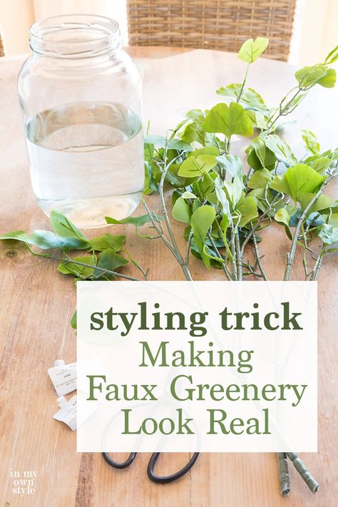 When you use this easy to do trick when decorating with fake branches, flowers and greenery they will appear real. It is so easy to do with whatever fake foliage you already own. #fauxplants #fauxflowers #fauxgreenery #fakeplants #artificialflowers Fake Flower Centerpieces, Fake Flowers Decor, Faux Plants Decor, Fake Flower Arrangements, Faux Branches, Floral Styling, Greenery Arrangements, Fake Plants Decor, Greenery Decor