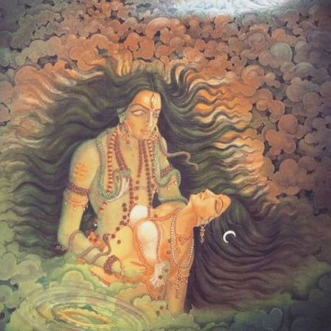 Shiv Parvati, Emotional Painting, God Artwork, Sanatan Dharma, Shiva Parvati Images, Ancient Paintings, Lord Shiva Family, Religious Painting, Vedic Art