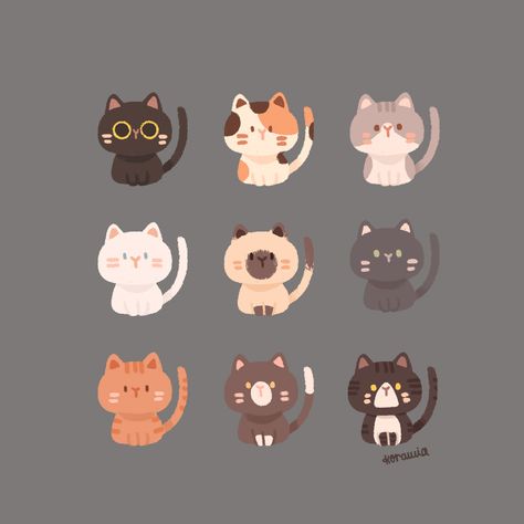 Söt Katt, 강아지 그림, Animal Doodles, Cute Animal Illustration, Kawaii Illustration, Different Poses, Cat Character, Cute Kawaii Drawings, Kawaii Animals