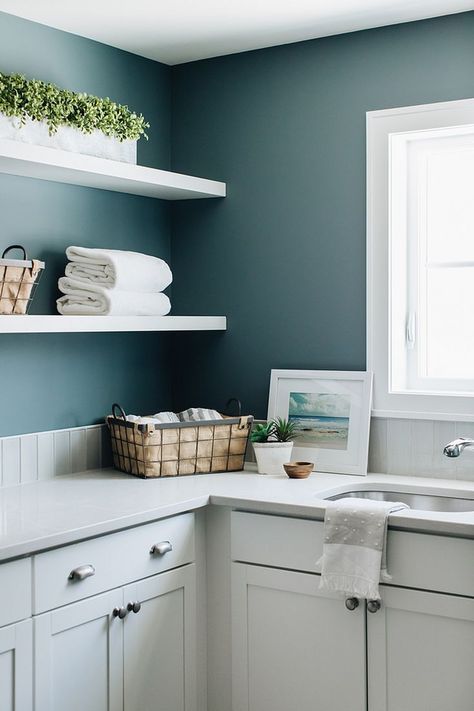 Charlotte Slate, Best Blue Paint Colors, Laundry Room Paint Color, Laundry Room Paint, Laundry Room Colors, Blue Laundry Rooms, Room Wall Colors, Kitchen Wall Colors, Blue Paint Colors