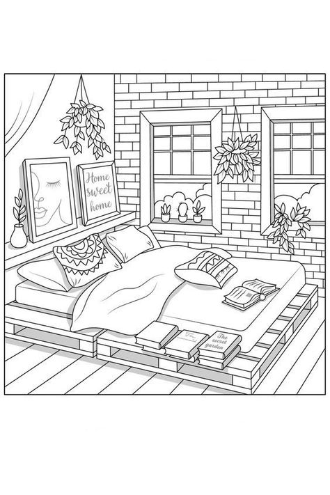 Illustration For Kids, House Colouring Pages, Abstract Coloring Pages, Kids Coloring Pages, Detailed Coloring Pages, Free Adult Coloring Pages, Cartoon Coloring Pages, Cool Coloring Pages, Mini Drawings