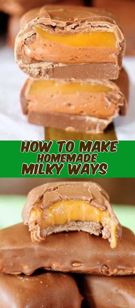 How to Make Homemade Milky Way Candy Bars Copycat Milky Way Bars, Candy Bar Copycat, Homemade Milk Duds, Homemade Chocolate Candy Bars, Diy Candy Bars, Homemade Milky Way Bars, Easy Fall Candy Recipes, Home Made Candies, Home Made Candy Easy