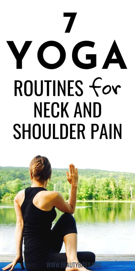 7 Yoga routines for neck and shoulder pain! Stretch the muscles and relieve pain by following the instructions in these yoga videos! | yoga for beginners | yoga for flexibility Morning Neck And Shoulder Stretches, Stretches For Stiff Neck And Shoulders, Yoga For Shoulder Strength, Yoga For Neck Pain, Shoulder Pain Remedies, Neck Pain Yoga, Yoga Neck, Neck Pain Exercises, Yoga Shoulder