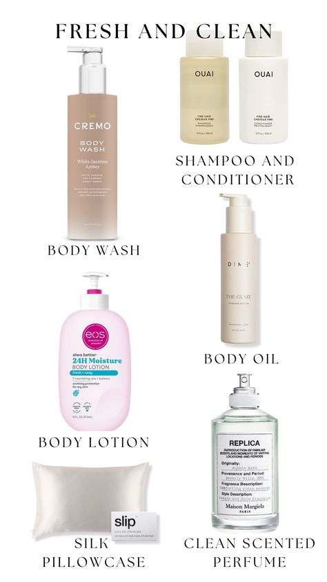 Fresh and Clean Body layering scents to help you smell amazingly clean!  #Fresh #Clean #Bodycare #Haircare #Cleanscent #Perfume #Fragrance #Shampoo #Conditioner #Silk #Healthandwellness #Beauty Best Body Wash And Lotion Combo, Fresh Body Wash, Good Smelling Body Lotion, Aesthetic Body Care Products, You Smell Clean, Body Care Smell Good, Fresh Scent Combos, Clean Scent Combo, Clean Girl Scents