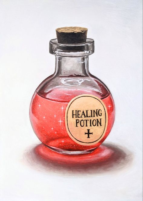 Healing Potions Aesthetic, Health Potion Art, Healing Potion Art, Potions Aesthetic, Potion Aesthetic, Potion Of Healing, Fairy Potion, Potion Shop, David Rudnick