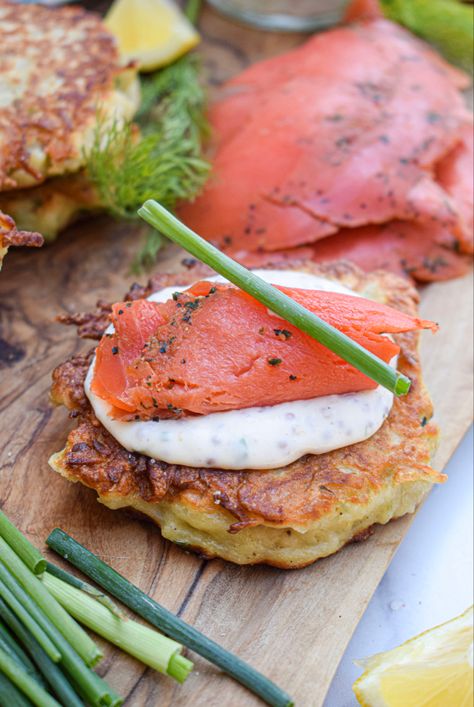 Irish Boxty with Smoked Salmon & Mustard Crème Fraîche Traditional Irish Dinner, Boxty Recipe, Irish Dinner Recipes, Salmon Mustard, Irish Boxty, Cold Smoked Salmon, Irish Dinner, Irish Cuisine, Irish Potatoes