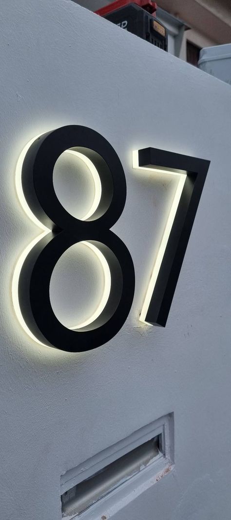 Apartment Numbers Signage, Back Lit Signage, Bto Hdb, Landed House, Wooden Reception Desk, Backlit Signage, Office Name Plate, Black Building, Wall Signage