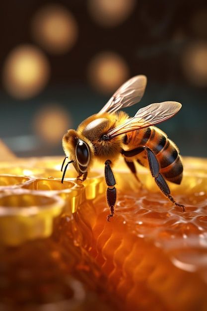 A bee drinking honey from a honeycomb | Premium Photo #Freepik #photo #beekeeping Honey Bee Photography, Honey Bee Images, Honey Bee Pictures, Bee On Honeycomb, Aesthetic Honey, Bee Symbol, Bee Aesthetic, Honey And Bee, Old John Deere Tractors