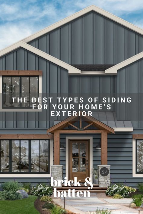 While paint color has a major impact on the look and feel of your home’s exterior, there’s another important factor that can transform your home: The type of siding you choose. From classic brick to modern metal, there are nearly endless siding options that allow you to upgrade your exterior and bring your dream home to life. Read on to learn more about our favorite types of siding and choose the right fit for your home: https://bit.ly/48eWPeQ Can You Put Siding Over Brick, Farm Style House Siding, Wide Vinyl Siding Exterior, Outdoor Siding Colors Home Exteriors, Vinyl Siding Color Ideas, Vinyl Siding Homes Exterior, Home Siding Ideas Exterior Colors, Siding On Ranch Style Home, Metal Siding With Brick