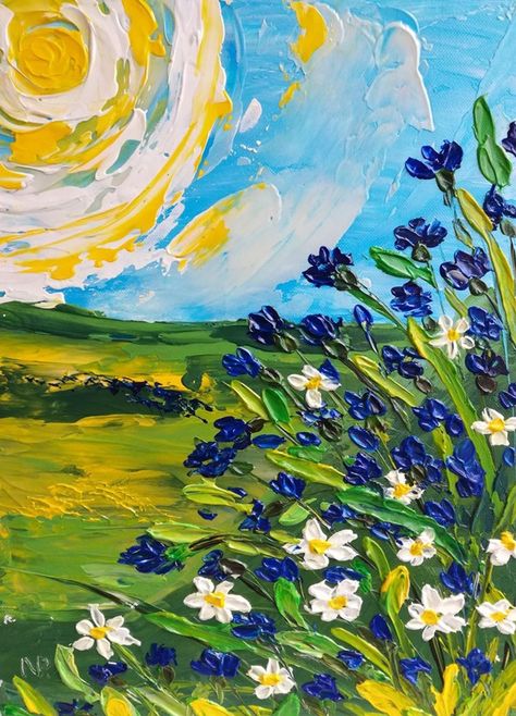 40 Easy Acrylic Painting Ideas For Beginners To Try Acrylic Texture Painting, Landscape Painting Ideas, Acrylic Texture, Easy Landscape Paintings, Spring Meadow, Acrylic Landscape, Flower Painting Canvas, Landscape Paintings Acrylic, Impasto Painting