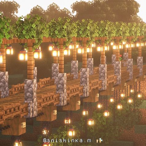 Stairs In Minecraft House, Pathway Designs Minecraft, Minecraft Mine Staircase, Minecraft Mountain Stairs Ideas, Minecraft Japanese Pathway, Minecraft Bridge Aesthetic, Minecraft Campsite Ideas Aesthetic, Minecraft Natural Staircase, Minecraft Railway Bridge