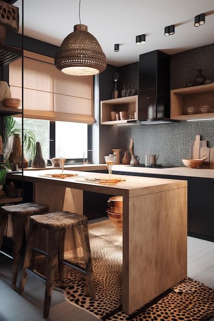 African style kitchen interior in luxury house Generative AI content | Premium AI-generated image Modern African Kitchen Design, Afrocentric Kitchen, Kitchen Interior Luxury, Afro Boho, African Kitchen, African Interior Design, African House, African Interior, African Theme