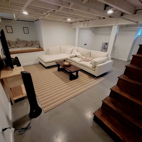 #diy #homedecor #basementrenovation Brighten Up A Basement, Small Finished Basements, Cheap Basement Remodel, Low Ceiling Basement, Basement Decoration, Small Basement Remodel, Old Basement, Dream Basement, Basement Remodel Diy