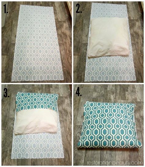 easy-floor-pillows-diy Diy Floor Pillow, Floor Pillows Diy, Syprosjekter For Nybegynnere, Pillow Covers Tutorial, No Sew Pillow Covers, Diy Throw Pillows, Make A Pillow, Diy Pillow, Pillow Cases Diy