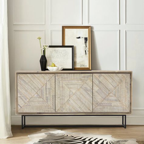 Acacia Wood Sideboard, Sideboard Styles, Sideboard Decor, Sideboards Living Room, Wide Sideboard, Solid Wood Sideboard, Side Board, Neutral Interiors, Wood Panels