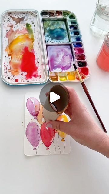 Easy Ideas For Birthday Cards, Birthday Cards Acrylic Paint, Easy Watercolour Card Ideas, Homemade Birthday Cards Watercolor, Watercolor Birthday Card Tutorial, Watercolour Cards Birthday, Watercolor Art Birthday Card, Handmade Watercolor Cards, Easy Birthday Cards Diy Simple