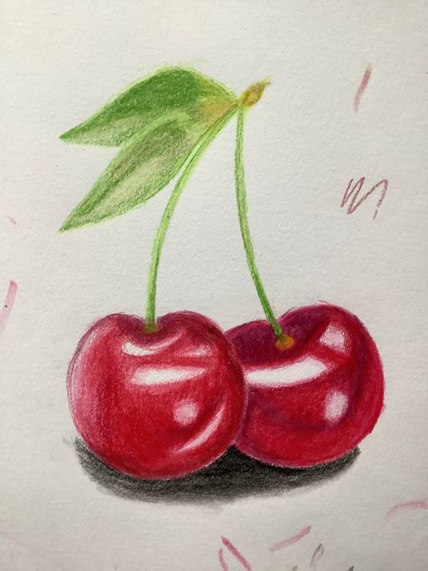 Pinterest reference used Coloured Drawing Ideas Easy, Cherry Colored Pencil Drawing, Fruit Drawing Colored Pencil, Easy Drawings Colored Pencils, Drawing Ideas With Pencil Colours, Coloring Pencil Drawings, Drawing Ideas Pencil Colour, Pencil Colour Drawing Ideas, Drawing Ideas Colour Pencil