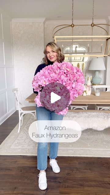 Kati Nairn | Beyond Gray on Instagram: "Comment the word SHOP and I’ll send you the link to these faux hydrangeas. Each stem has about 7 blooms! I used 5 stems in this container but this is a large container. Available in multiple color options!" Kati Nairn, Faux Hydrangea, Multiple Color, Hydrangea, Color Options, Easter, Grey, Color, Instagram