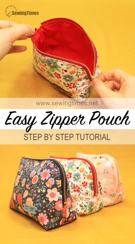 Easy Zippered Pouch Tutorial with Flat Bottom 📌 DIY Sewing for Beginners Makeup Bag Tutorials, Easy Zipper Pouch, Pochette Diy, Double Zipper Pouch, Diy Makeup Bag, Projek Menjahit, Pouch Diy, Zipper Pouch Tutorial, Pouch Sewing