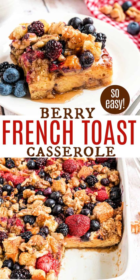 This EASY Berry Walnut French Toast Casserole recipe is made with brioche bread and topped with a sugared walnut and berry mixture for extra flavor! Bake it immediately, or make it ahead and refrigerate overnight. Berry French Toast Bake, Berry Casserole, Lunch Toast, Berry French Toast Casserole, Berry French Toast, French Toast Casserole Easy, Breakfast Favorites, Life Made Simple, French Toast Casserole Recipes